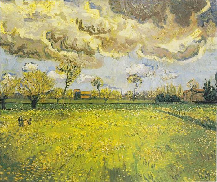 Meadow with flowers under a stormy sky, Vincent Van Gogh
